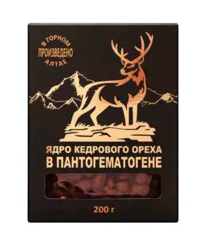 Ядро кедрового ореха в Пантогематогене 200 гр — упаковка, вид спереди — Нарине